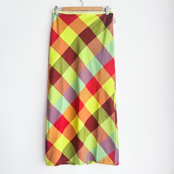 BDG Urban Outfitters Janelle Printed Plaid Red Green Midi Skirt S - Picture 4 of 7
